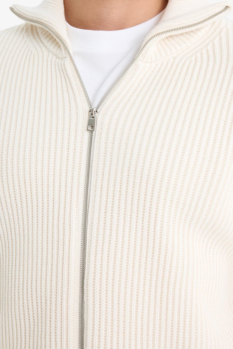 DeFacto Beige Man Standard Fit Stand Collar Zippered Knit Cardigan Casual - Image 5